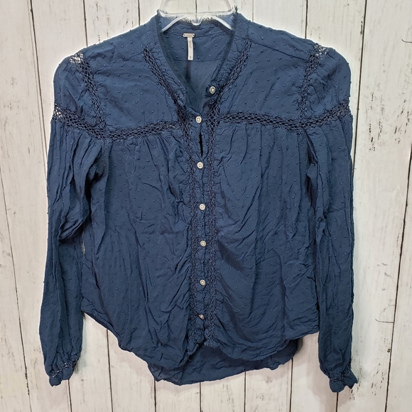 Free People Every Day Girl Swiss Dot Blue Rayon - Picture 3 of 9